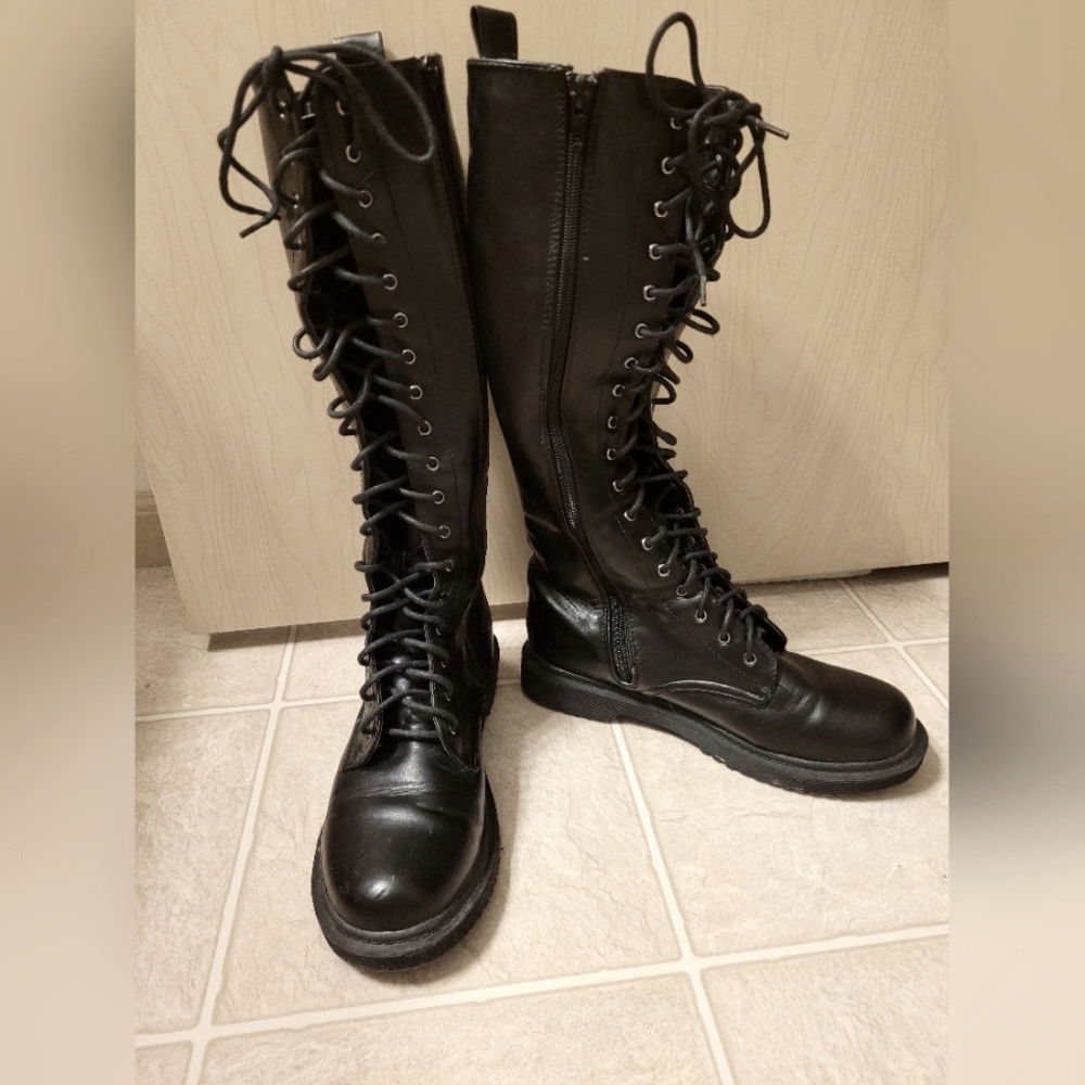 Black knee-high combat boots